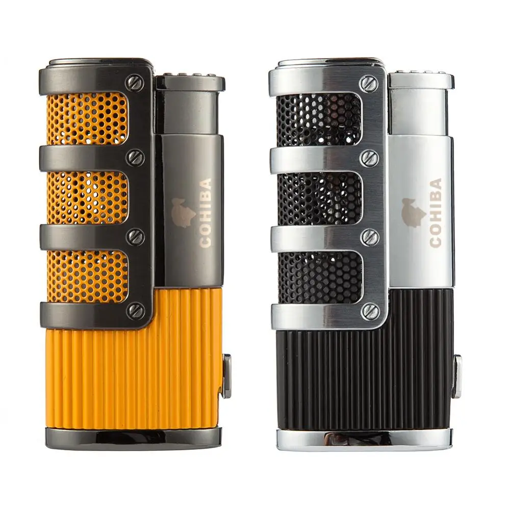 

COHIBA Cigar Lighter Butane 3 Torch Jet Flame Lighter With Cigars Cutter Punch Accessories Windproof Cigarette Lighter Gift Box