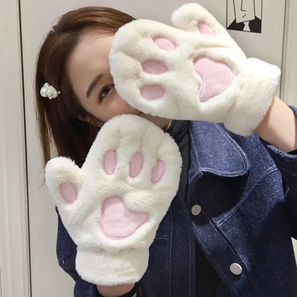 

Уличные милые пушистые ветрозащитные перчатки с пальцами для женщин с кошачьими когтями плюшевые зимние варежки с лапами аниме косплей перчатки