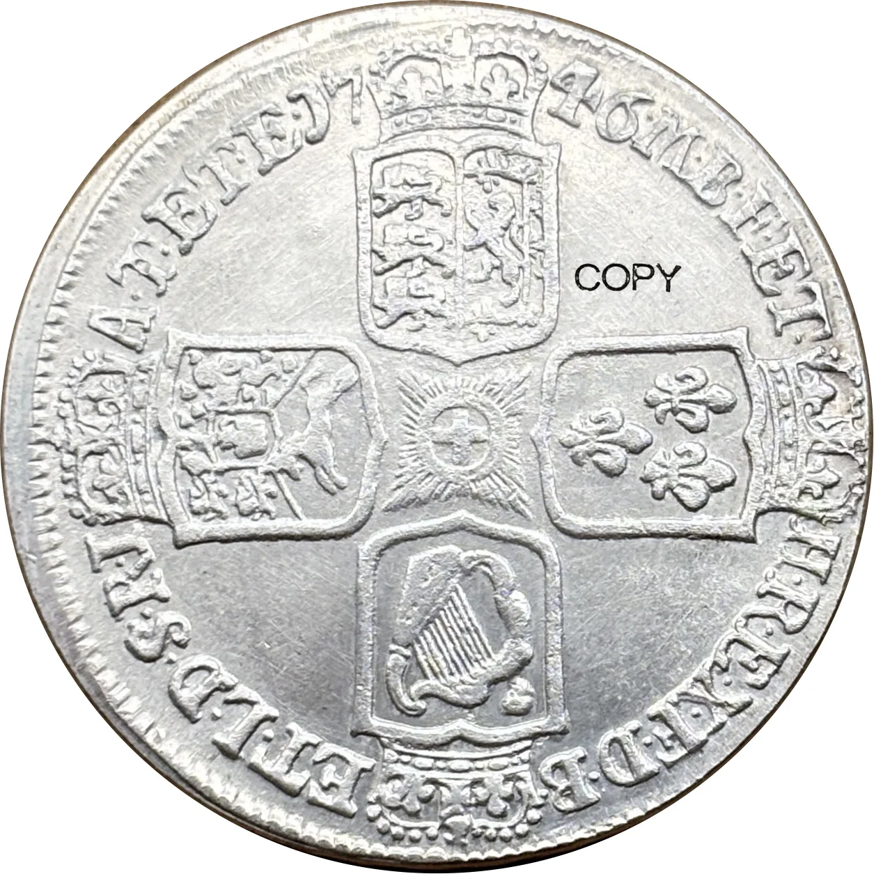 Великобритания 1746 1 корона Георга II, старый тип, с изображением бюста, металлическая, посеребренная, копия, сувенирная монета (art.: 3920db0921121) - 3920db0921121