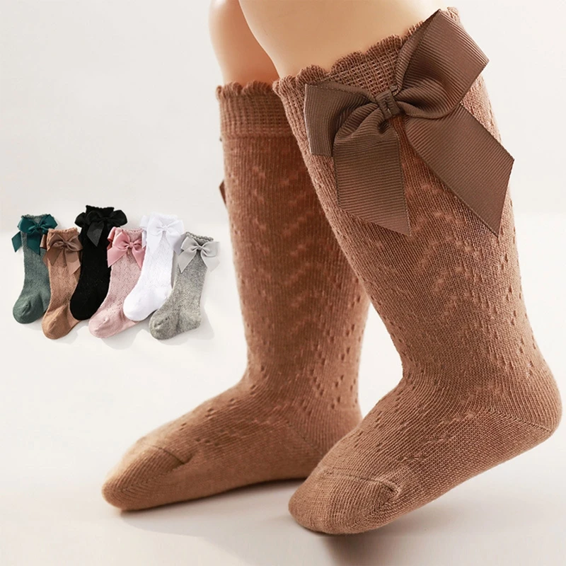 

1 Pairs Cute Toddler Newborn Knee High Solid Color Bowknot Knit Mesh Socks Baby Girls Princess Lace Socks