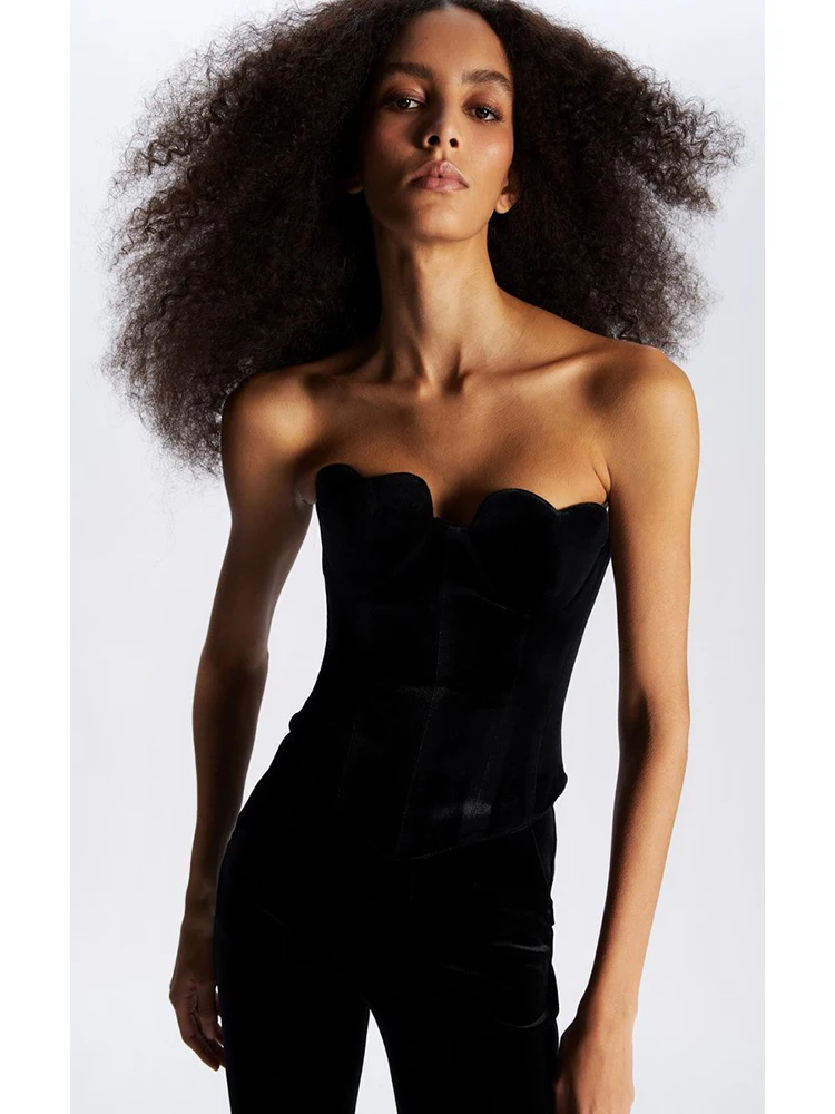 

Сексуальный персиковый облегающий бюстгальтер без бретелек в форме сердца, Элегантный женский черный трикотажный облегающий корсет без рукавов с открытой спиной, короткие женские топы, жилет