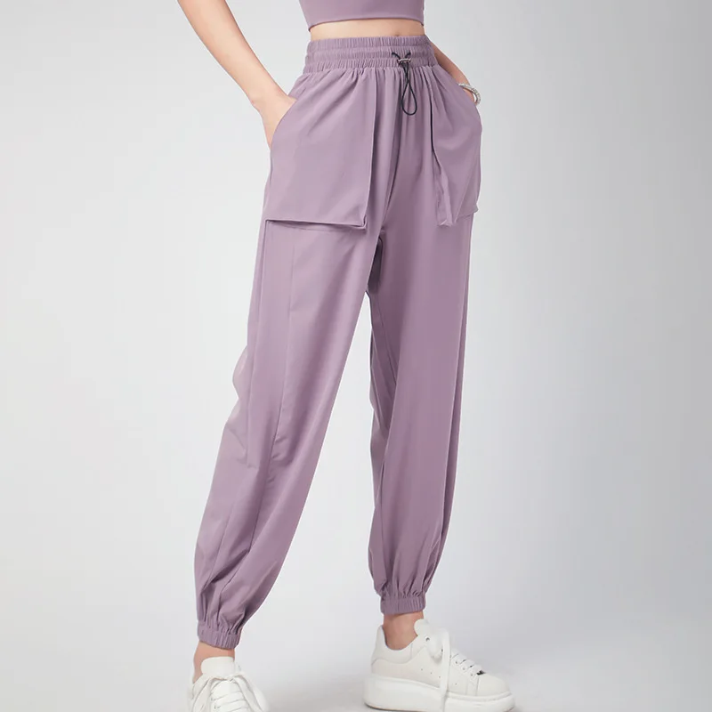 Women's Sports Pants Loose Spring Autumn Running Yoga Tracksuit Trousers Pocket Fitness Solid High Waist Cargo Jogging Pants