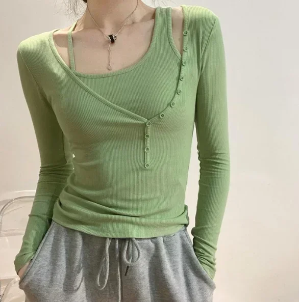 Футболка TSXT с длинным рукавом и квадратным воротником дизайнерская Облегающая