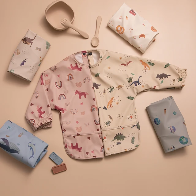 Little Boy Girl Painting Smock Baby's Soft Waterproof Bib Child Meal Eating Apron with Long Sleeves Kid Adjustable Feeding Cloth 2