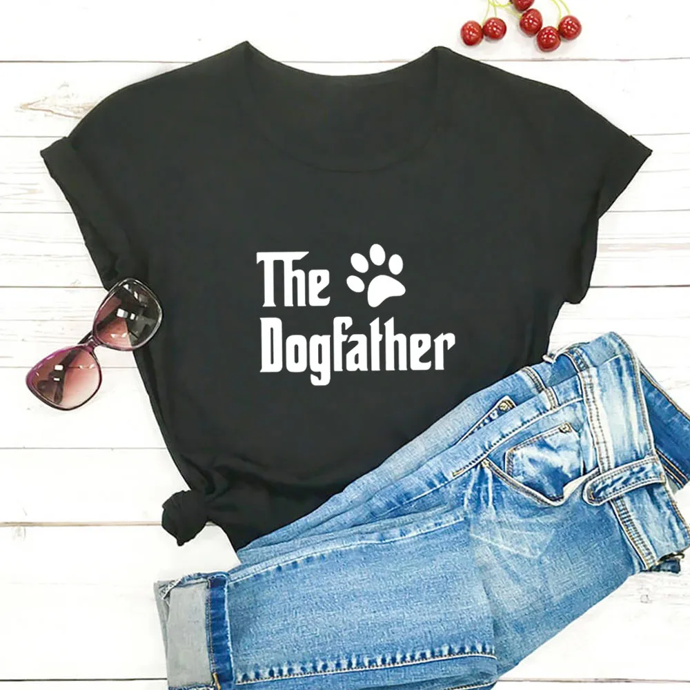 

The Dogfather Fun Alphabet Print Tshirts Women Cotton O-neck Short Sleeve T Shirt for Women White Leisure Tops Camisas Mujer