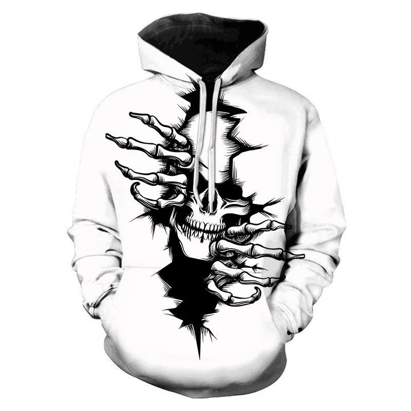 

Толстовка мужская с 3D-принтом черепа, модная повседневная Белая кофта с капюшоном, в стиле рок, хип-хоп