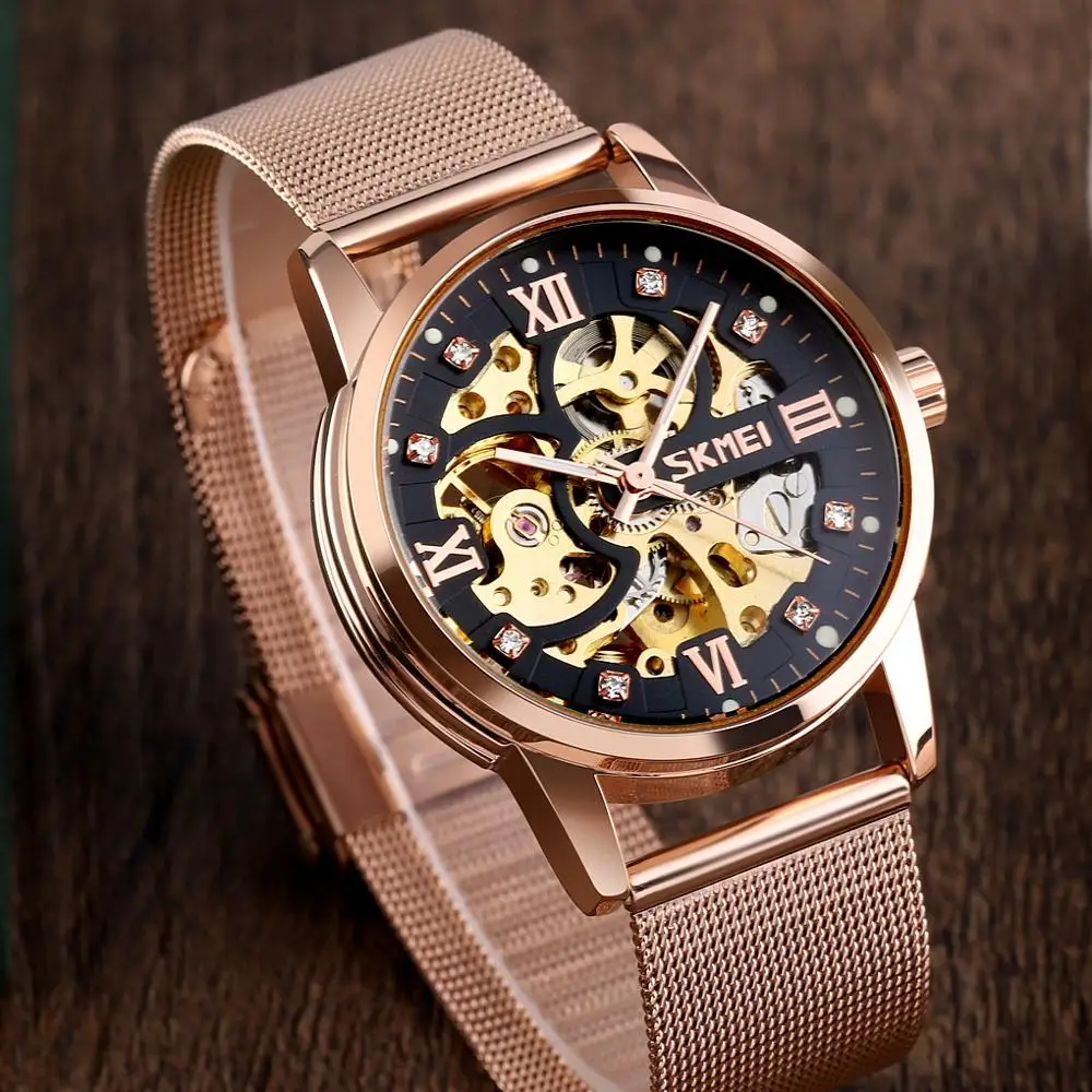 

Creative Automatic Watch Men Mechanical Wristwatches Mens Gear Hollow Art Dial Strainless Steel Strap Relogio Masculino SKMEI
