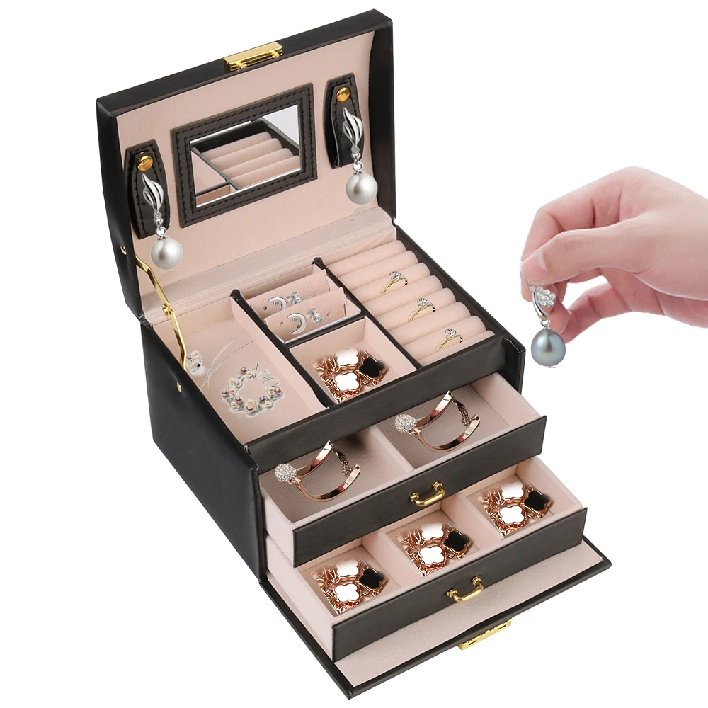 

New Velvet Organizer Display 2022 Tri-Layer Large Space Leather Jewelry Storage Box European Storage Boxes Gift Holder Case