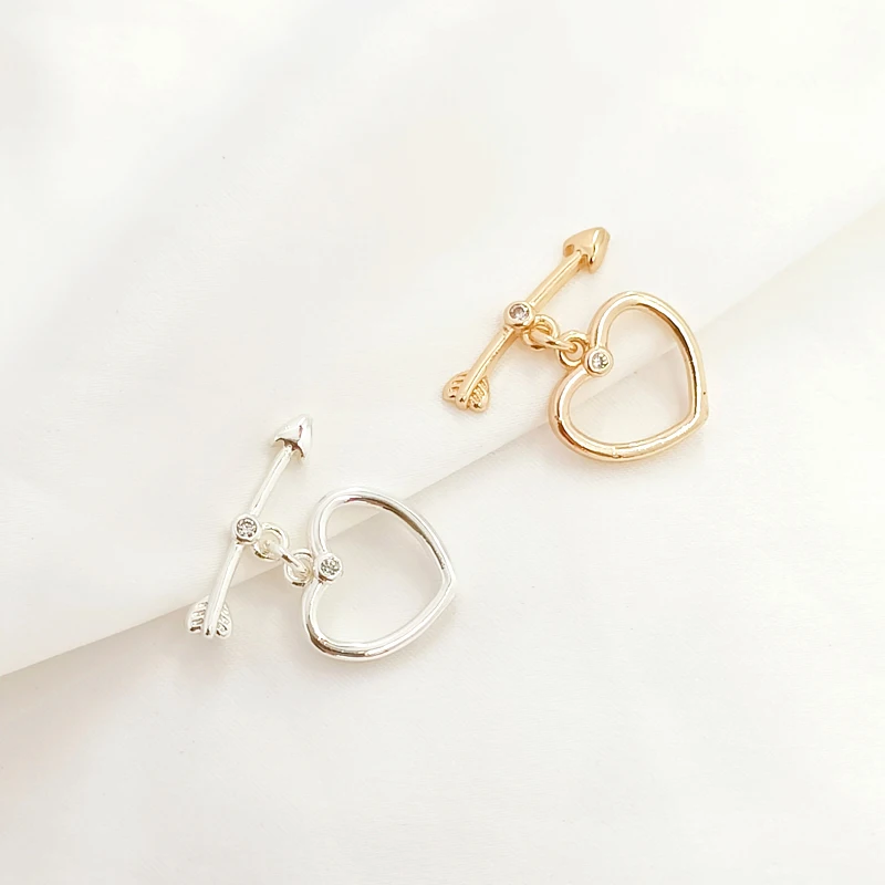 

2 sets Copper plating 14K real gold Zircon inlaid Heart shaped ot buckle connection buckle DIY Necklace Bracelet accessories