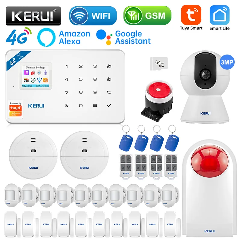 

KERUI W184 1.7 inches GSM 4G WIFI Tuya APP Smart Home Security alarms for home TFT Color Display Screen Anti Theft Alarm Package