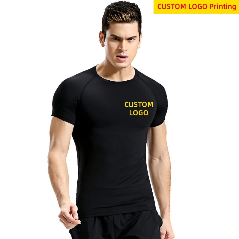 Custom LOGO Men Running T Shirt Outdoor Quick Dry Breathable Training Tshirt Short Sleeve Workout Gym Fitness Sport Tops Tee