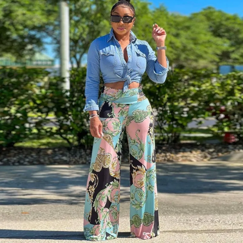 

Африканские новые свободные драпированные широкие брюки Дашики с принтом женские брюки с высокой талией Элегантные брюки 2022 летняя улична...