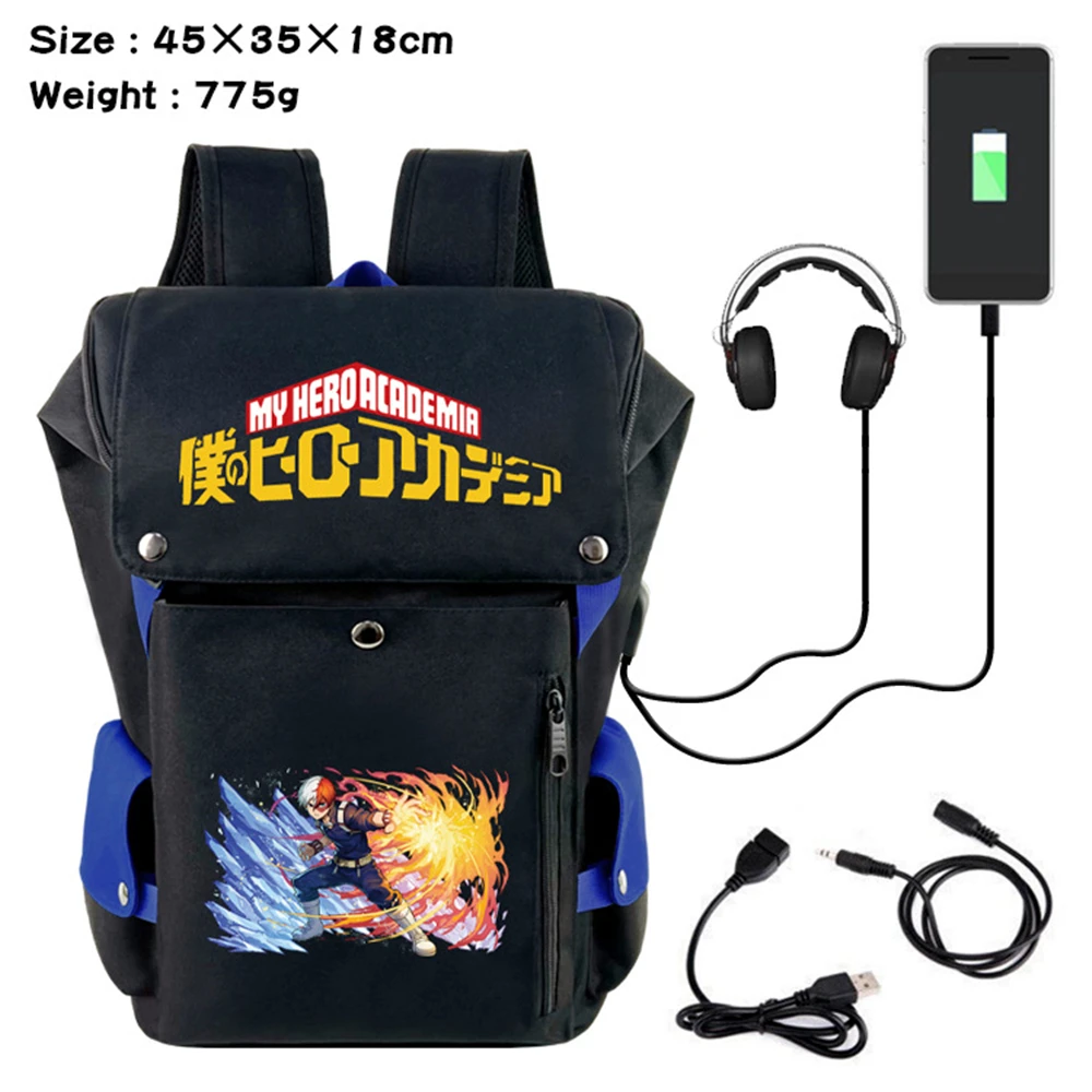 

Anime My Hero Academia Backpack USB Teenagers Rucksack Charging Knapsack Student Zip Cartoon Schoolbag Travel Laptop Bag