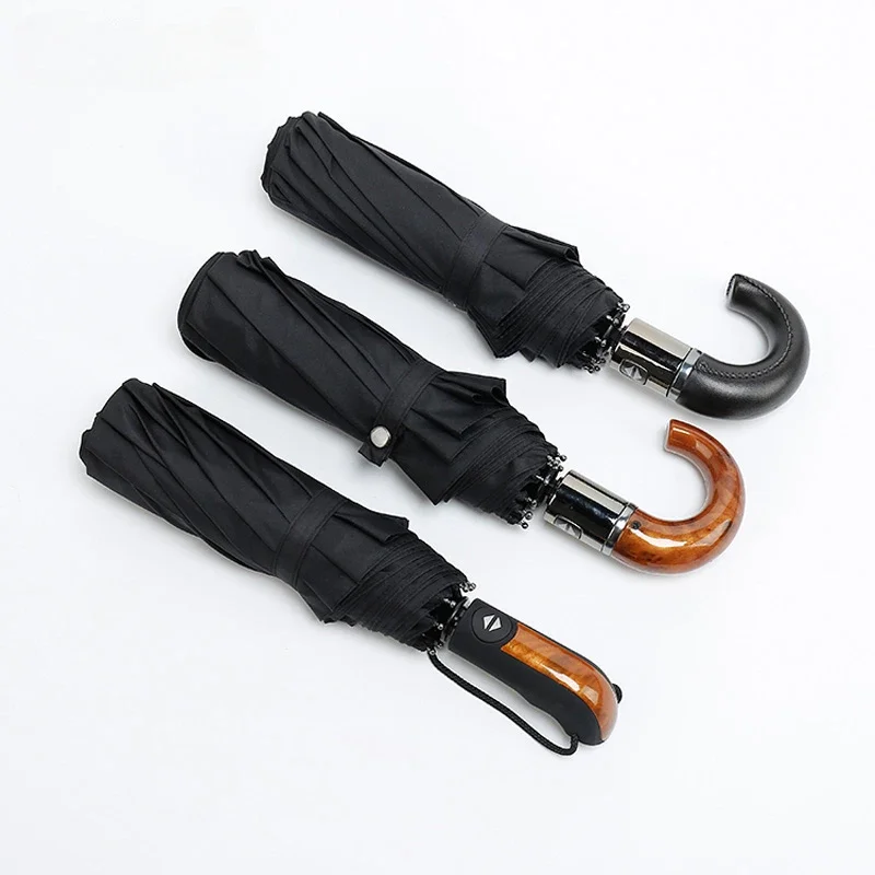 Classic English Style Umbrella Full Automatic 10Ribs Strong WindResistant 3 Folding Rain Business Male Quality Parasol