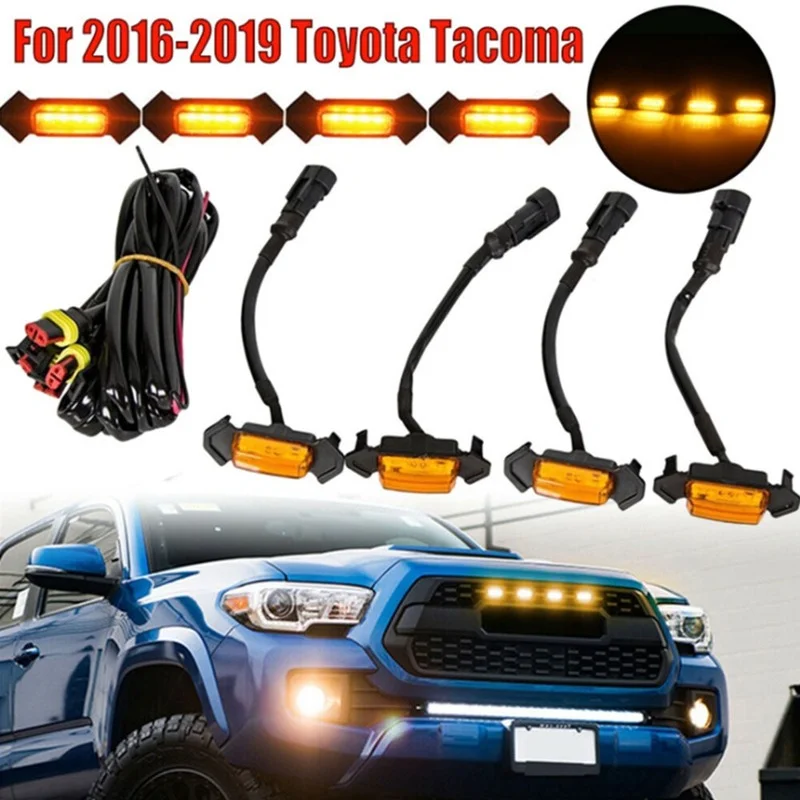 

4x Grille Lights Amber Yellow LED with Fuse Fit for Tacoma TRD PRO Front Grille 2016 2017 2018