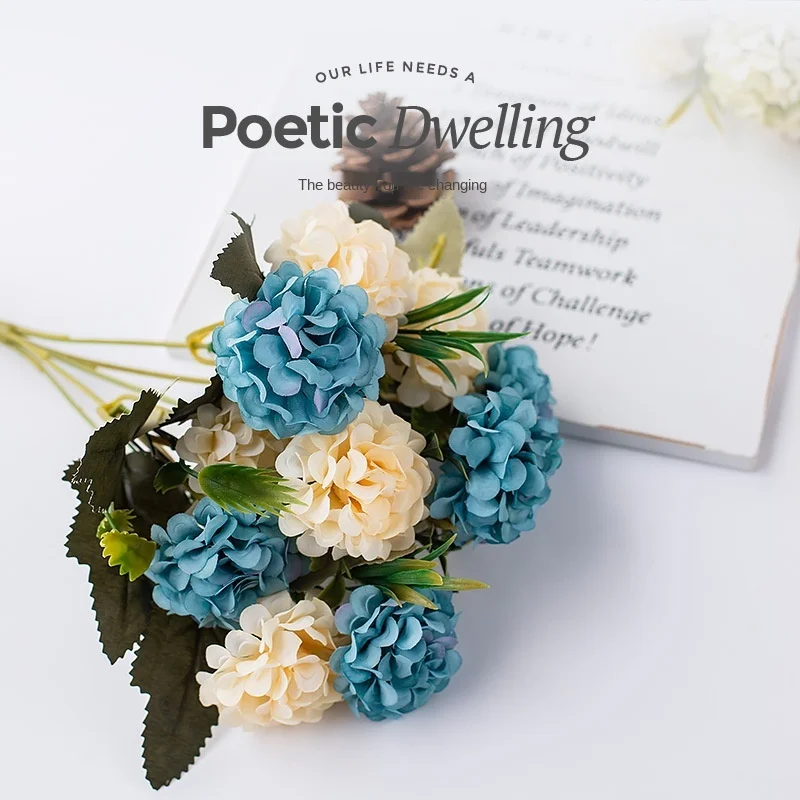 

Peony Artificial Flowers High Quality Luxurious Bouquet Wedding Decoration for Home Table Decor Sky Blue Fake Flowers Hydrangea