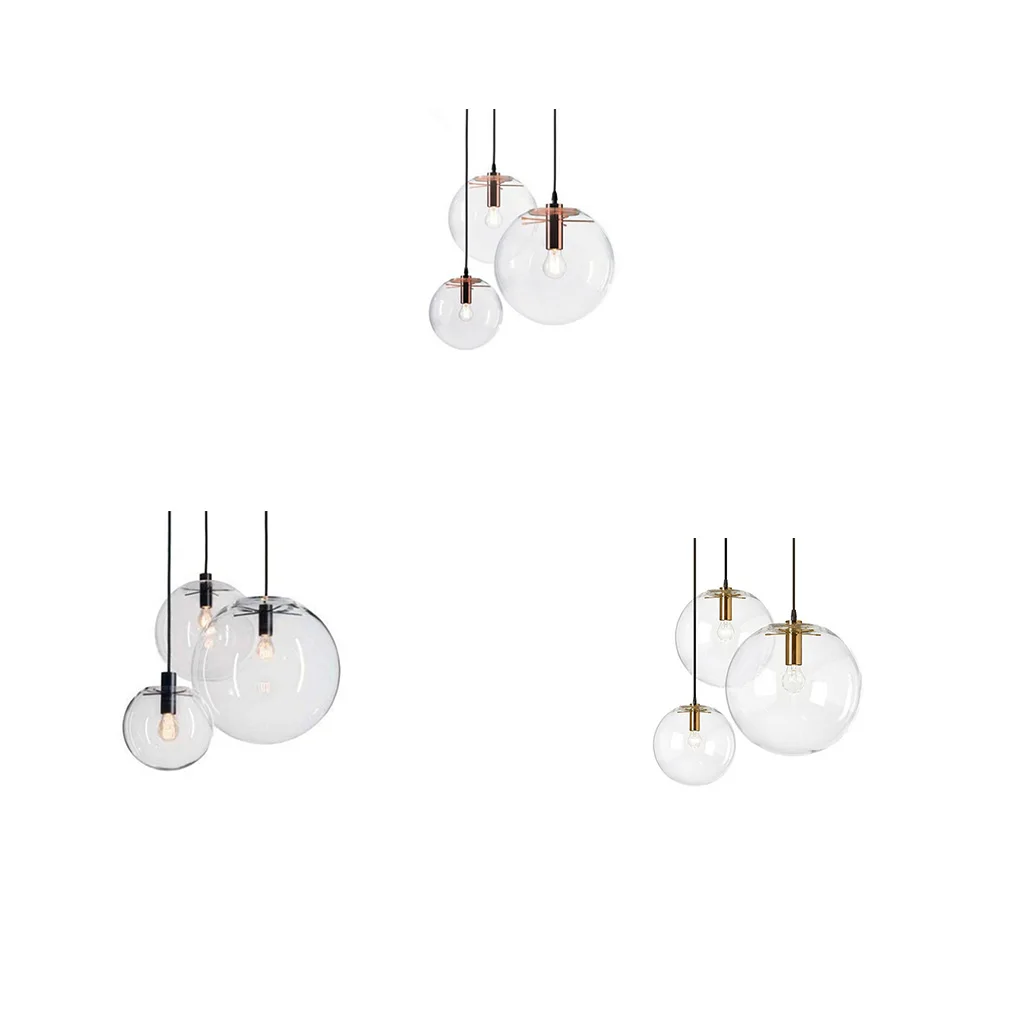 

Pendant Light Diameter 20cm Transparent Ball Hanging Lights Energy Indoor LED Lamp Restaurant Bedroom Living Black