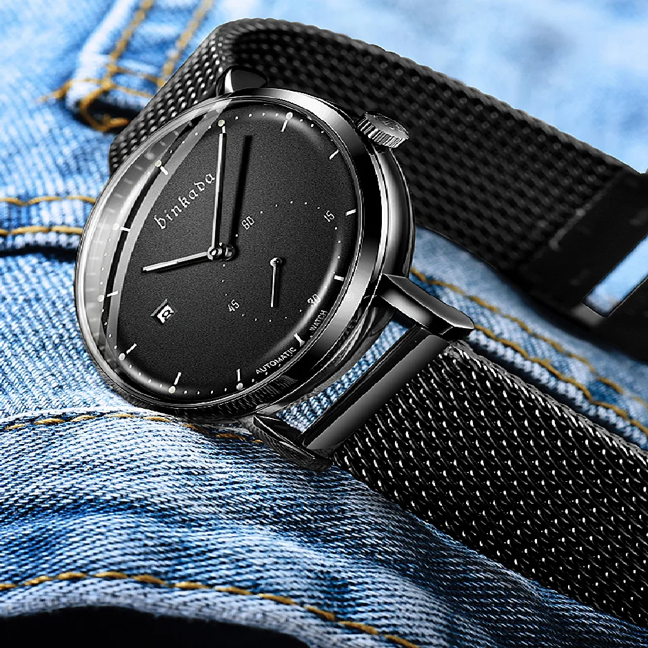 

Новинка 2020, бытовые мужские часы, полностью автоматические механические часы от Известного модного бренда, мужские наручные часы с черной т...