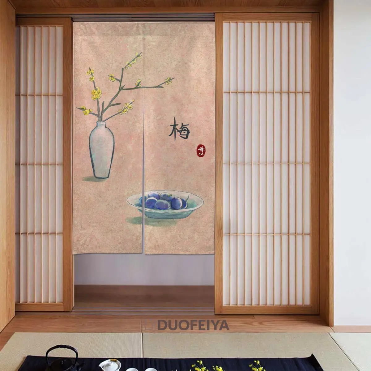 

Japanese Style Door Curtain Plum Flower Blackout Curtains Cotton Linen Creative Noren for Doorway Living Room Decorations