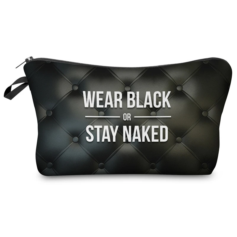 

Косметичка-органайзер для женщин, модная сумочка для косметики черного цвета с 3D-принтом «Stay Naked», Несессер для туалетных принадлежностей