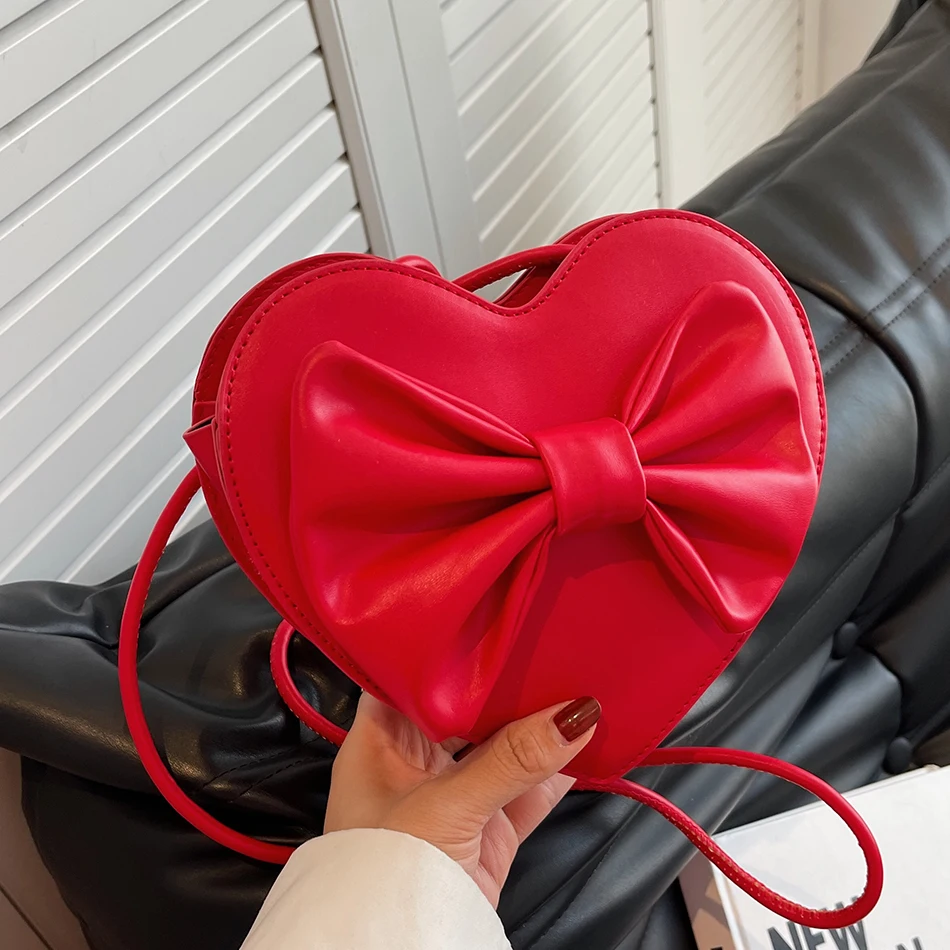 

Trend Women's Mini Heart-shaped Shoulder Bag Cute Bow Lady Crossbody Bags for Women 2022 Designer PU Leather Purses and Handbags