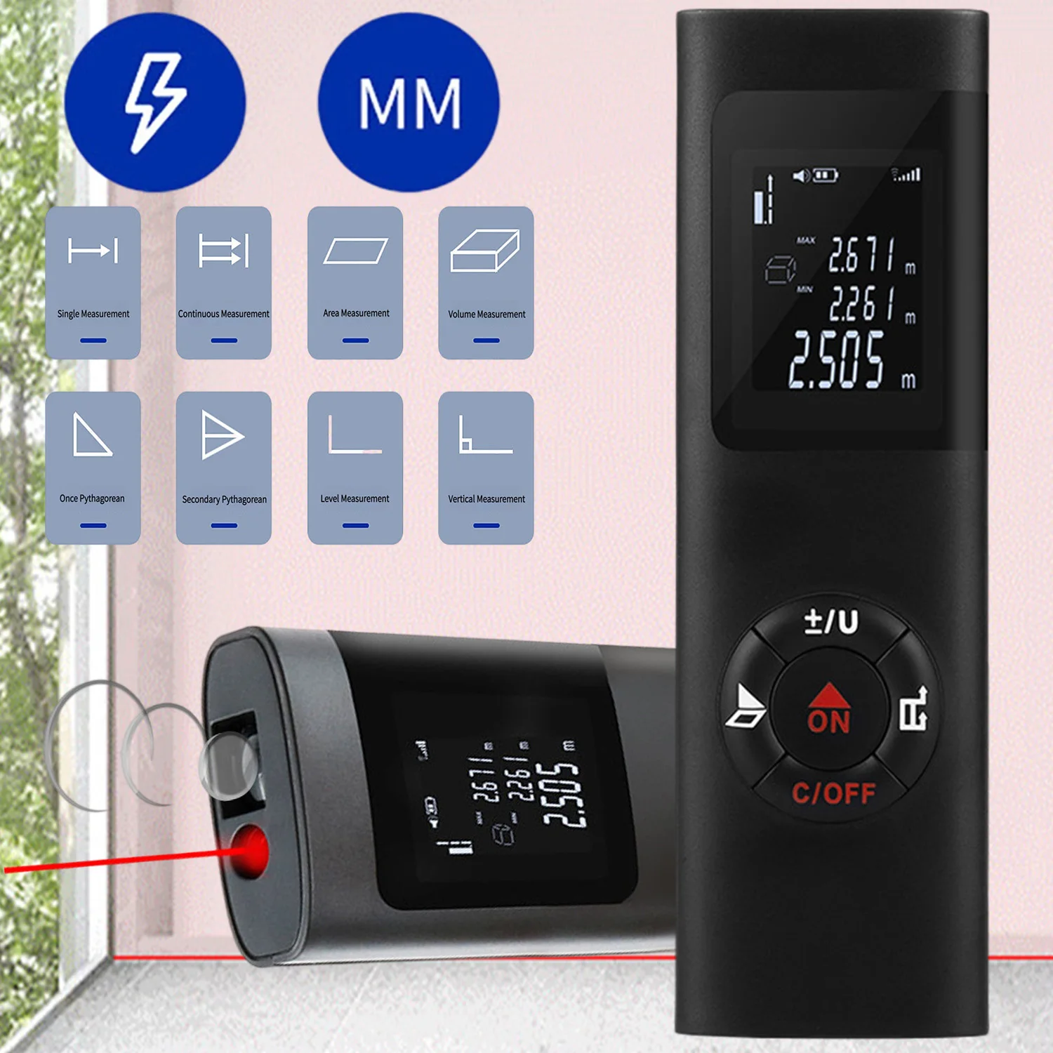 

Laser Rangefinder Infrared,Distance Area Volume Length Triangle Pythagorean Measuring Instrument Handheld Test Tool