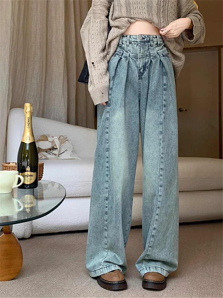 

HziriP Straight Denim Pants Women Close Waist Loose Hot Autumn Jeanswear 2022 Fashion All Match High Street OL Casual Chic