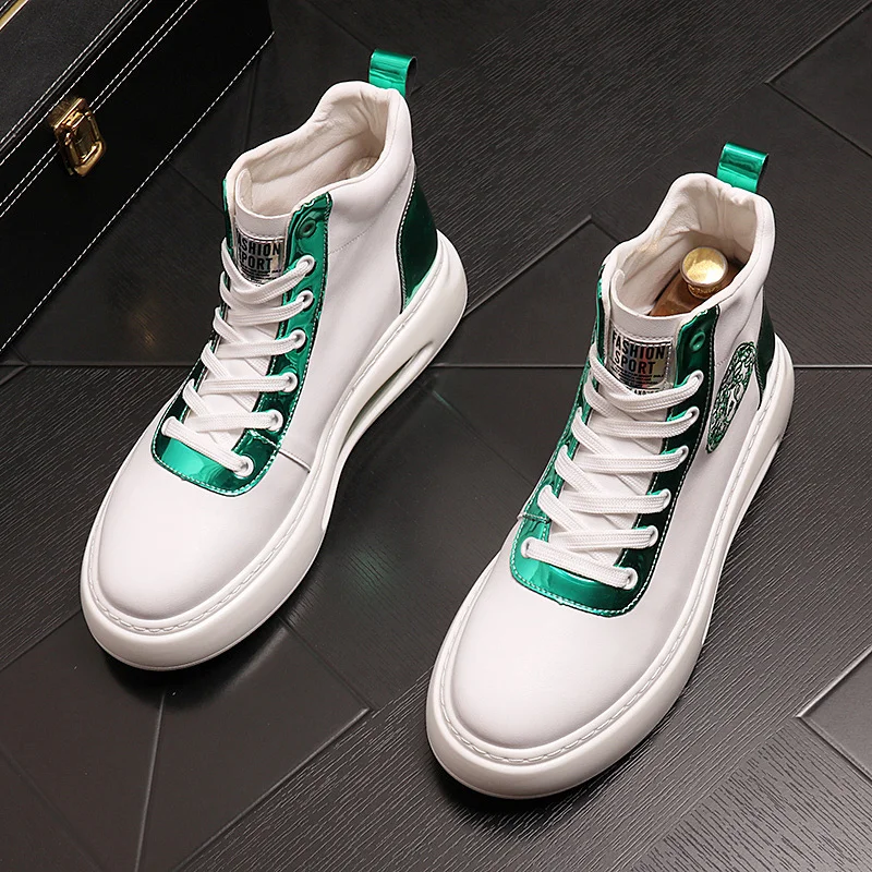 

men's shoes High European top station fashion embroidery net red pop fashion shoes high thick soled boots versatile middle top