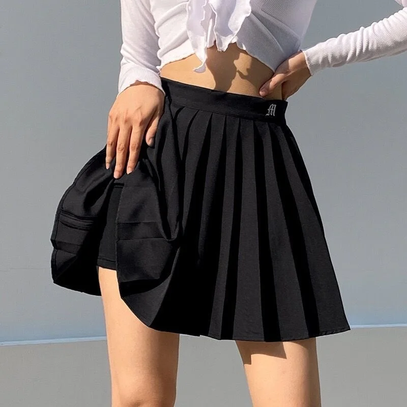 

White Pleated Mini Skirt Woman Summer Sexy High Waist Skirts Women Kawaii Embroidery Mini Tennis Skirt Y2k Faldas Mujer