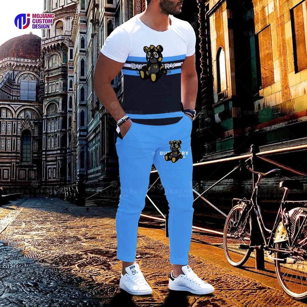3D Printing Personalized Bear T-shirt Short-Sleeved Trousers Men's 2-Piece Summer Sportswear Men's Suit Casual Trend Loose Cloth