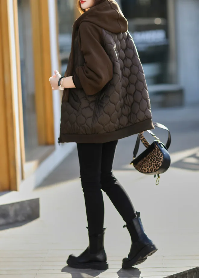 KoHuiJoo Winter Jackets 2022 Plus Size Women Clothing Hooded Patchwork Thick Coffee Black Cotton Padded Jacket Casual Loose Coat