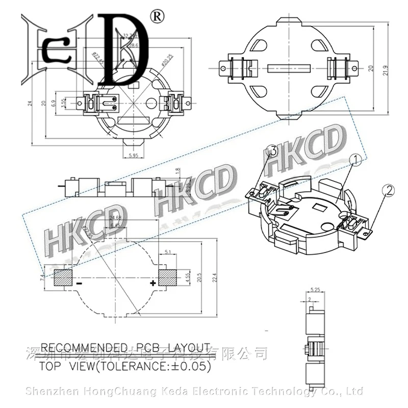 Золоченный держатель кнопки BS-10F CR2032 5 шт