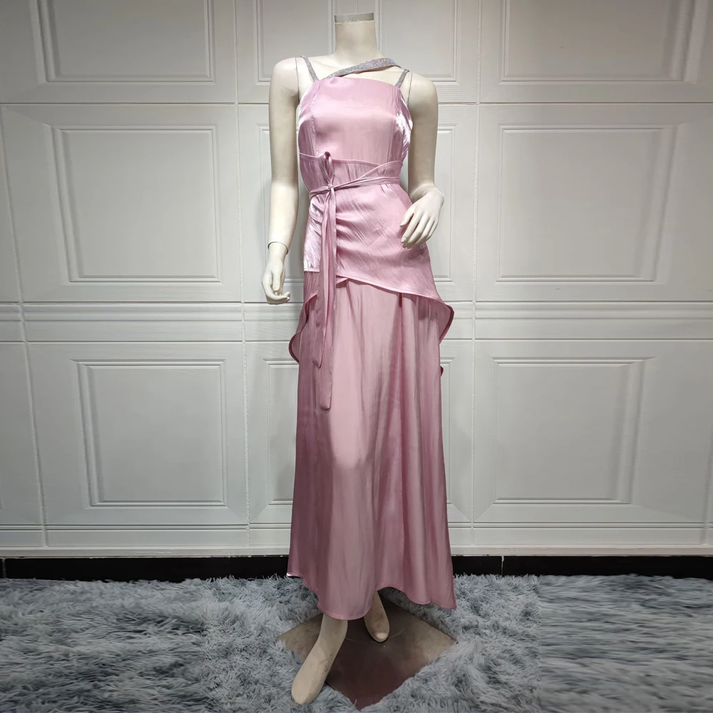 MD 2023 Spring Dubai Luxury Abayas For Women Ensemble Femme Musulmane Feather Silk Dress Muslim Sets Wedding Party Gown Clothing