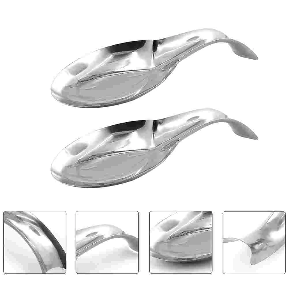

2Pcs Stainless Steel Spoon Pads Practical Spoon Rests Kitchen Spoon Pads Silver