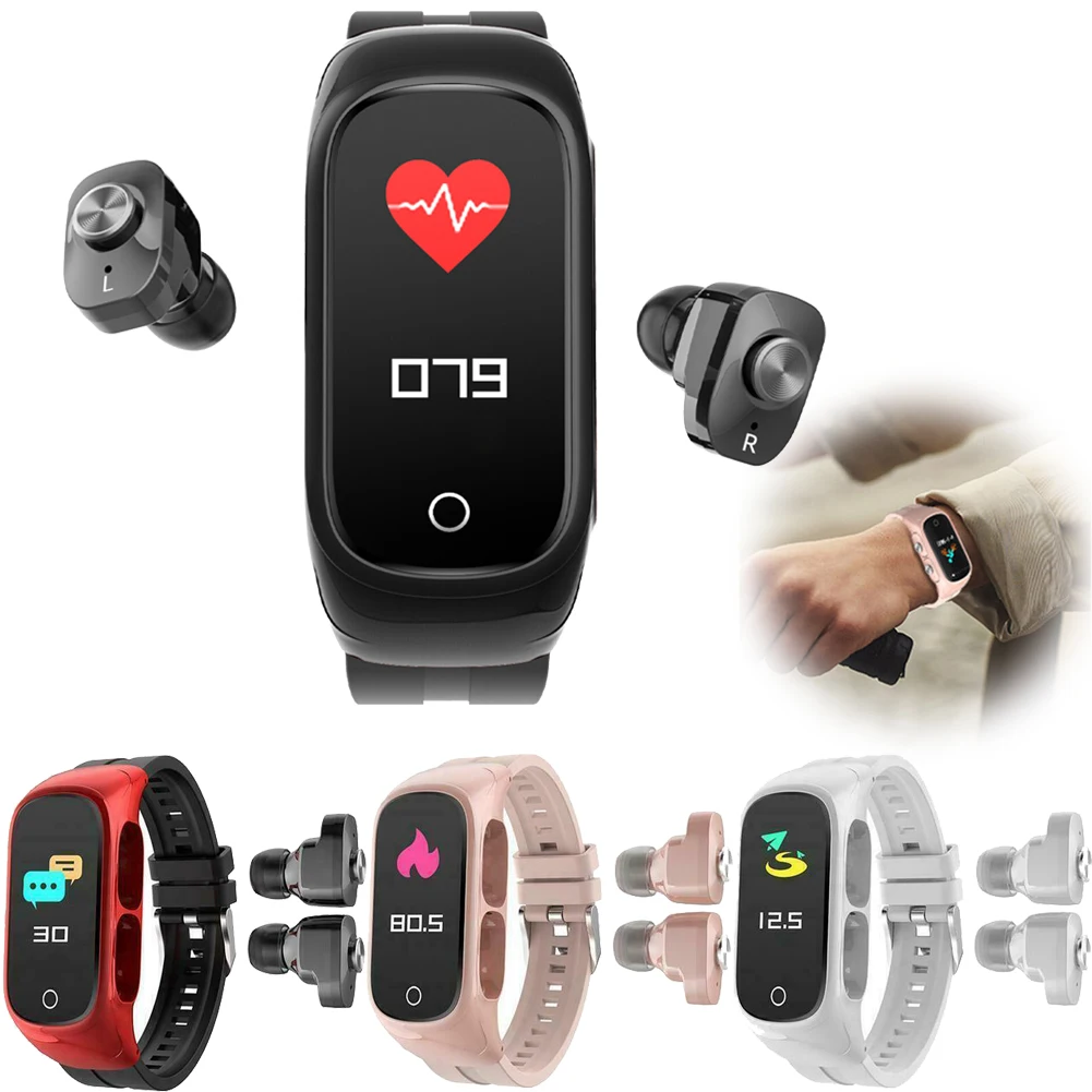 

Гарнитура, умные часы, два в одном, беспроводные Bluetooth наушники, двойные наушники, спортивные музыкальные Смарт-часы, фитнес-трекер
