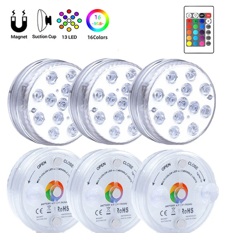 

13Leds Magnetic Sucker Submersible Light Underwater Lights Waterproof Remote RGB for Hmoe Party Aquarium Pool Bathtub Vase Decor
