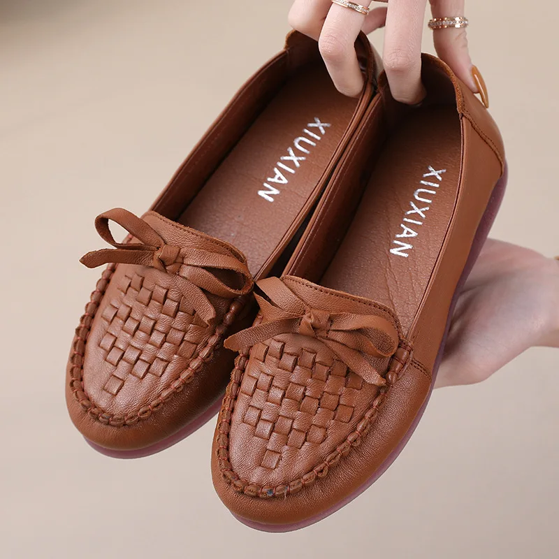 braided loafers shoes for women green butterfly knot ballet flats woman soft white moccasins ladies genuine leather flat shoes