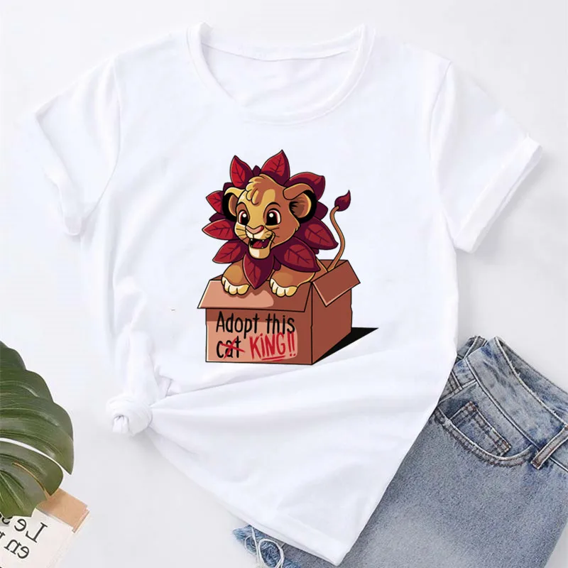 Футболка женская с принтом короля льва Повседневная Свободная белая рубашка