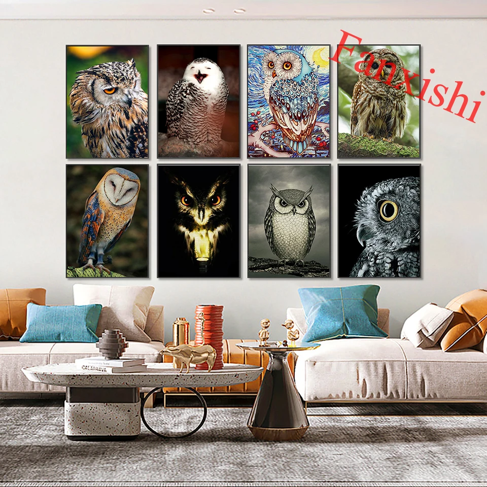 

Nordic Abstract Owl Cute Wall Art Canvas Painting Animal Hd Prints Wall Modular Pictures for Living Room Home Decor Gift