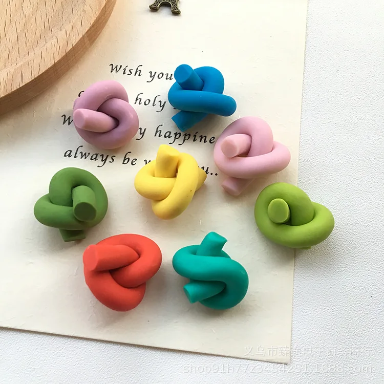 

5pcs soft clay clay pure color knotted candy clay pendant DIY handmade earrings For DIY Jewelry Making