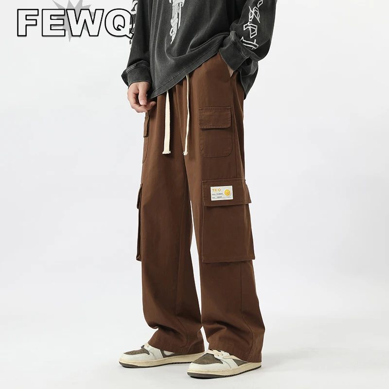 

FEWQ Vintage Cargo Pants Men's Overalls Large Pocket Drawstring Trousers Male Safari Style Y2k 2023 Spring Stylish New 24B1973