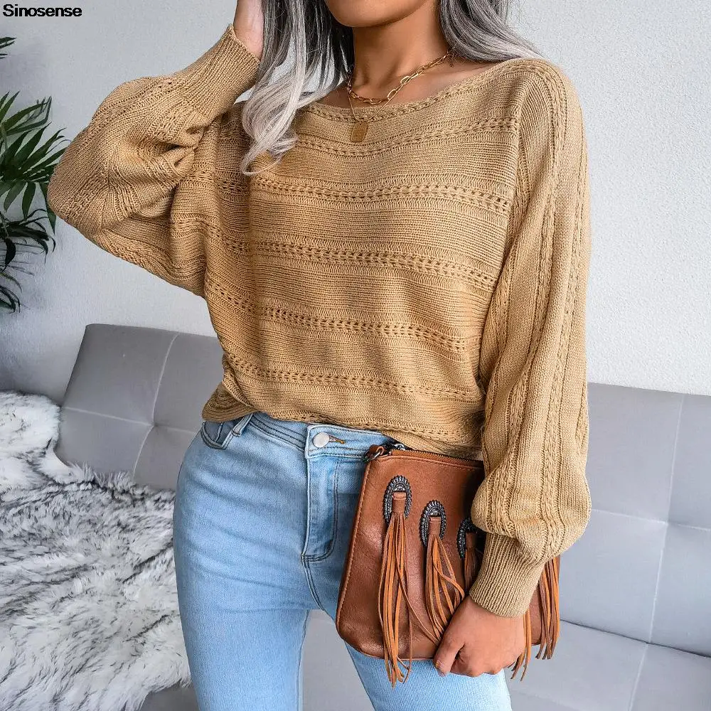 

Sexy Off Shoulder Hollow Out Cable Knit Sweater Women Long Sleeve Autumn Winter Clothing Pullover Ribbed Knitted Jumper Tops
