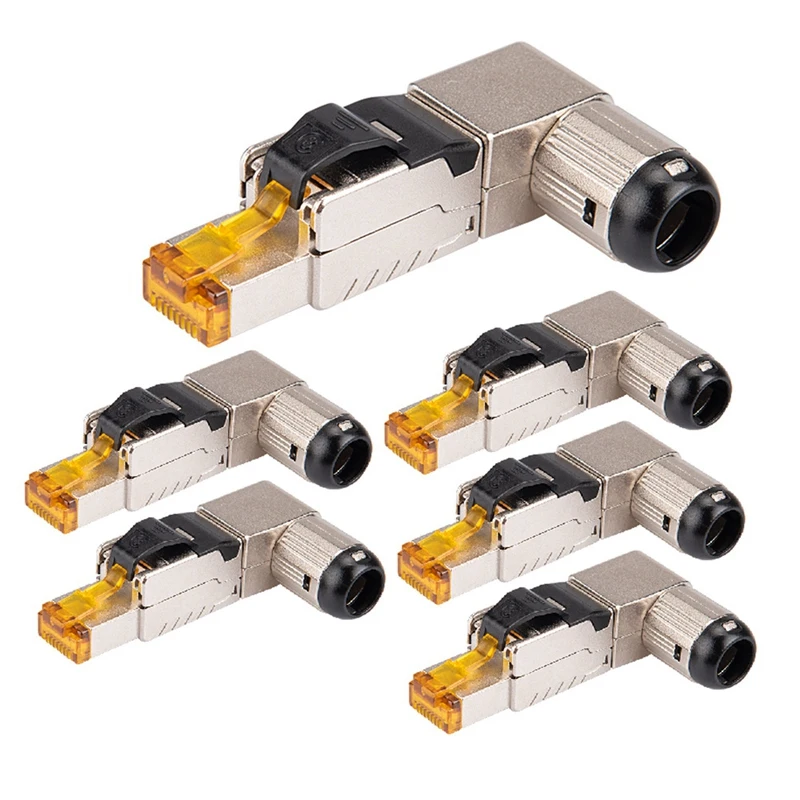 

RJ45 Full Shielded Zinc-Alloy Field Plug 90 Degree Angled CAT8 STP Field Termination Connector Toolless Type