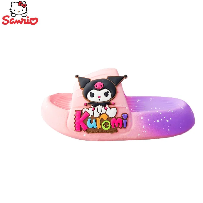 

Шлепанцы Kawaii Kuromi женская летняя верхняя одежда домашние Нескользящие сандалии Sanrio с рисунками из мультфильмов и корицы на толстой подошве праздничный подарок