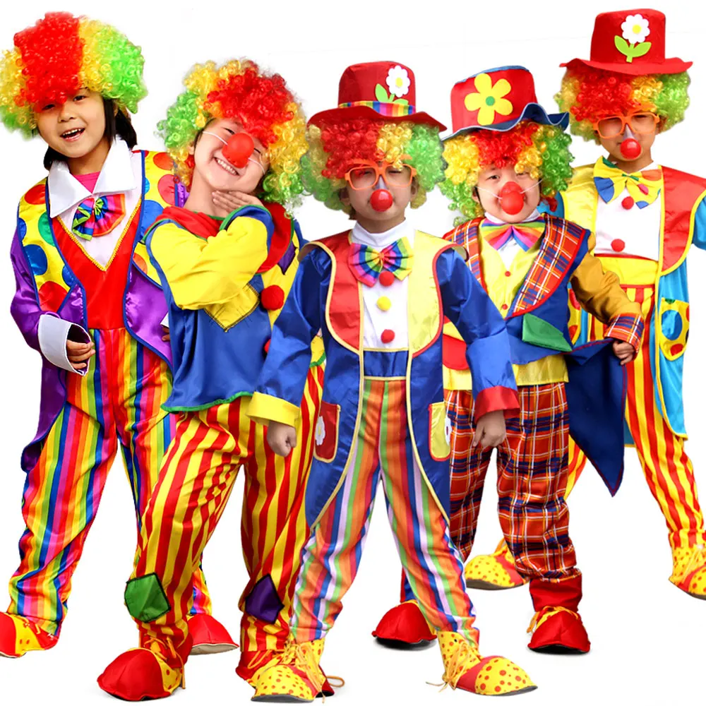 

Halloween Kids Clown Costumes with Hat Naughty Haunted House for Lovely Baby Girls Boys Toddler Purim Carnival Party No Wig
