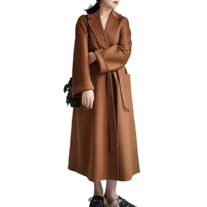 Brand High Quality Double-Sided Female Cashmere Coat Solid Color Long Lengthen Women's Woolen Coat W