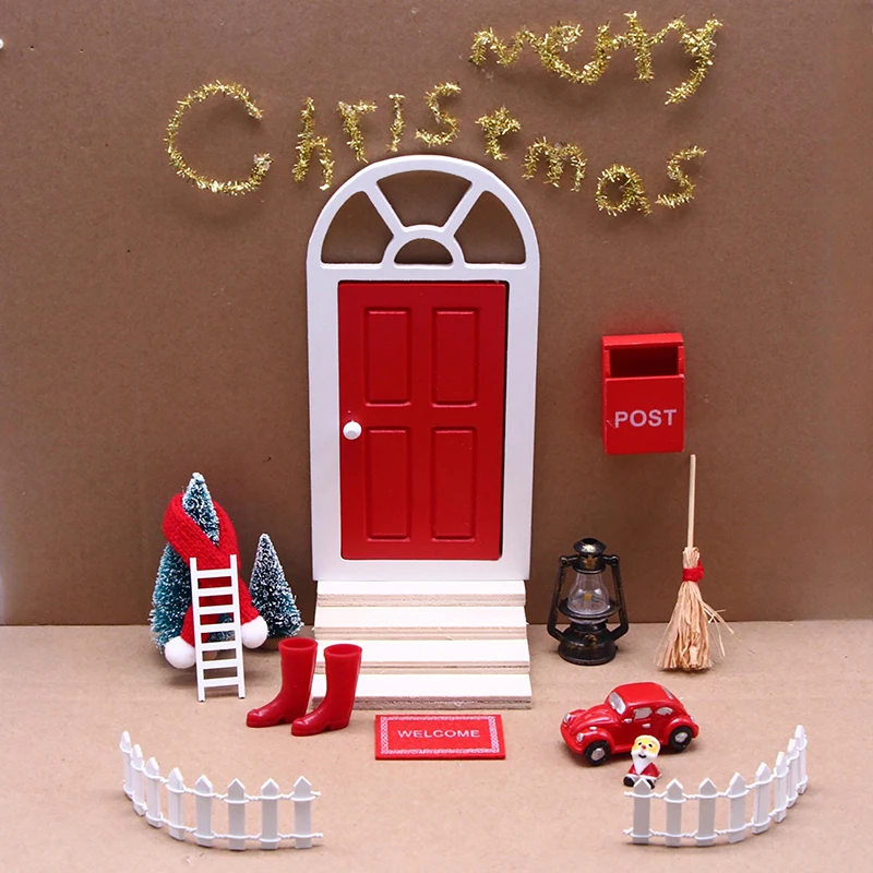 

Миниатюрный Рождественский костюм для кукольного домика «сделай сам», деревянная дверь эльфа, кукольный домик, аксессуары, модель игрушек, Рождественское украшение