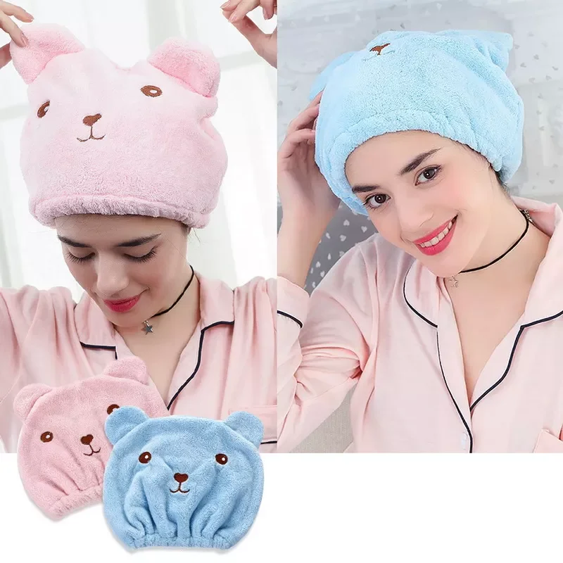 

Lovely Cat Hair Drying Cap Bath Towel Microfiber Shower Sleeping Hat Wrapped Towels Bathing Caps For Women Bathroom Accessories