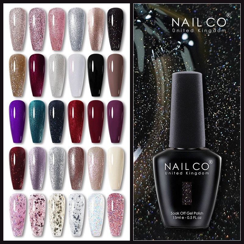 NAILCO 15ml Dark Glitter Gel Nail Polish Semi-permanent Enamels Hybrid Red UV Nail Gel Varnishes Nail Supplies For Professionals