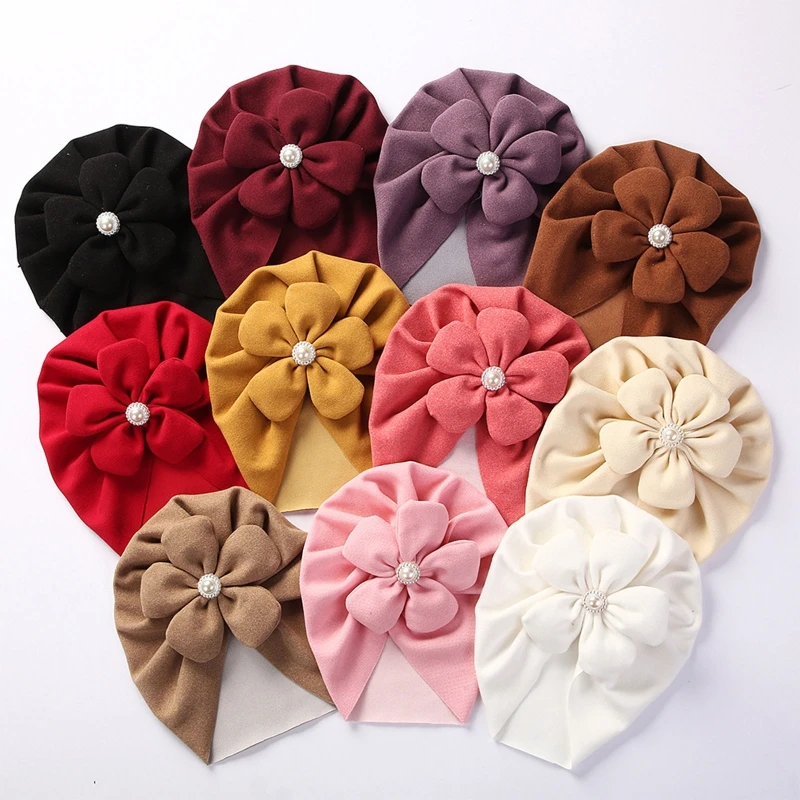 

Baby Girl Turban Hats Breathable Girl Winter Hat Pure Color Headdress Cute Beanie Skin Friendly Hand Wash Newborns Caps Dropship